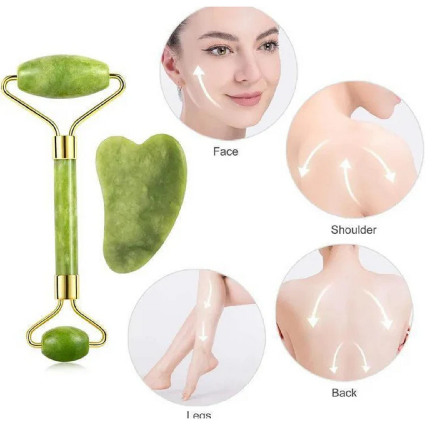 Jade Roller & Gua Sha Set – Face Massager for Wrinkles & Puffiness